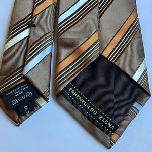 Ermenegildo  Zegna brown striped, recent silk tie Made in Italy 🇮🇹